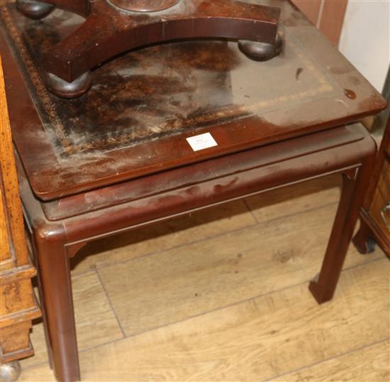 A Chinese hardwood leather topped coffee table, W.62cm
